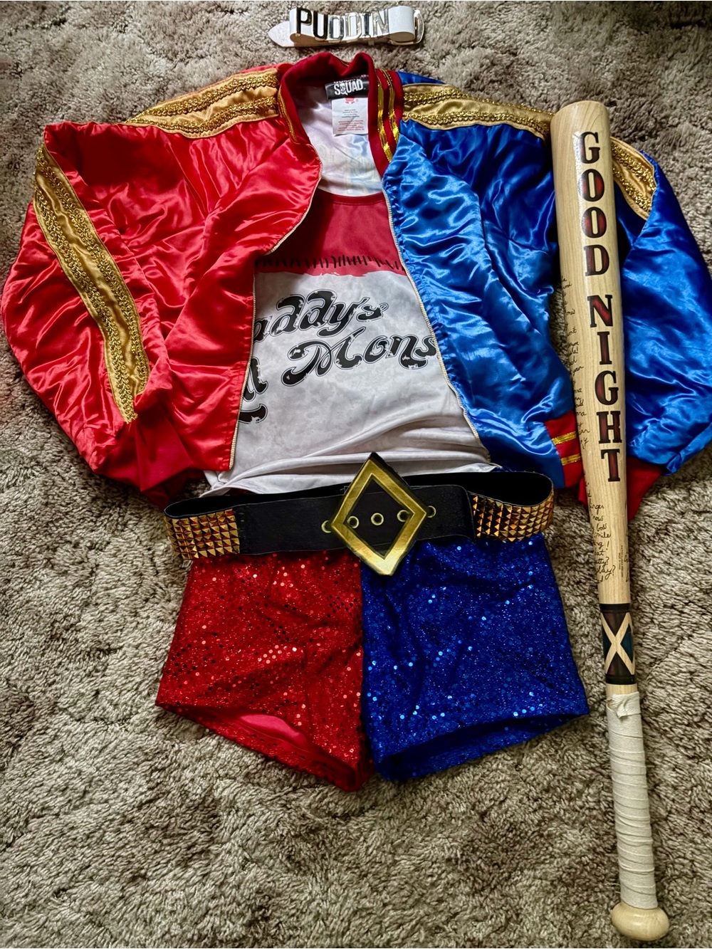 Harley Quinn Costume w Baseball Bat Size Small